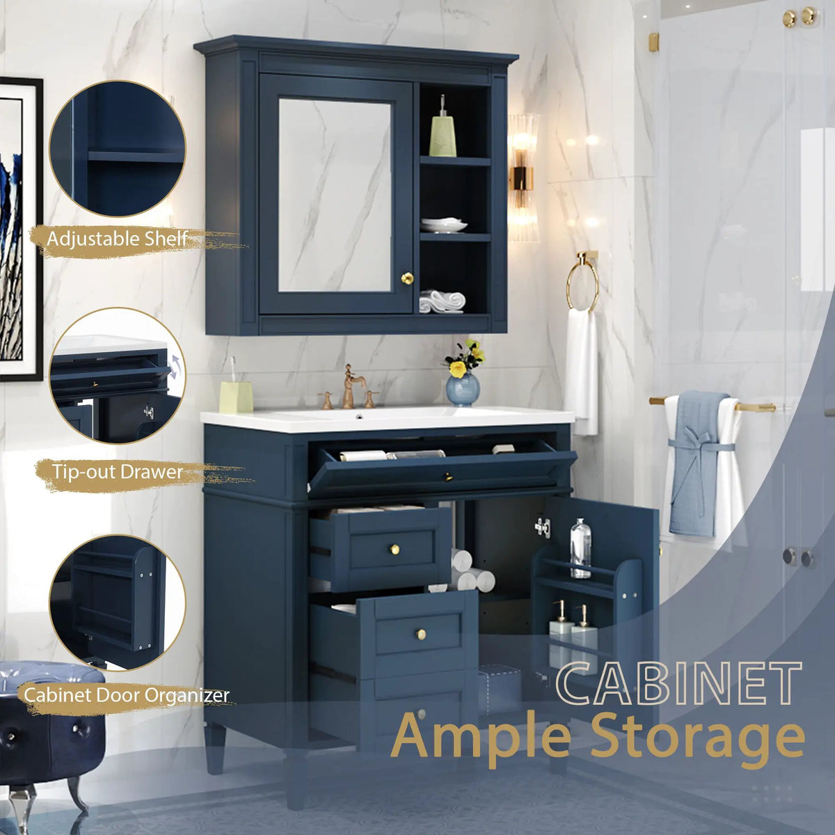 Bathroom Vanity With Medicine Cabinet | Royal Mirror Cabinet | Modern Storage | Unique Pattern Design