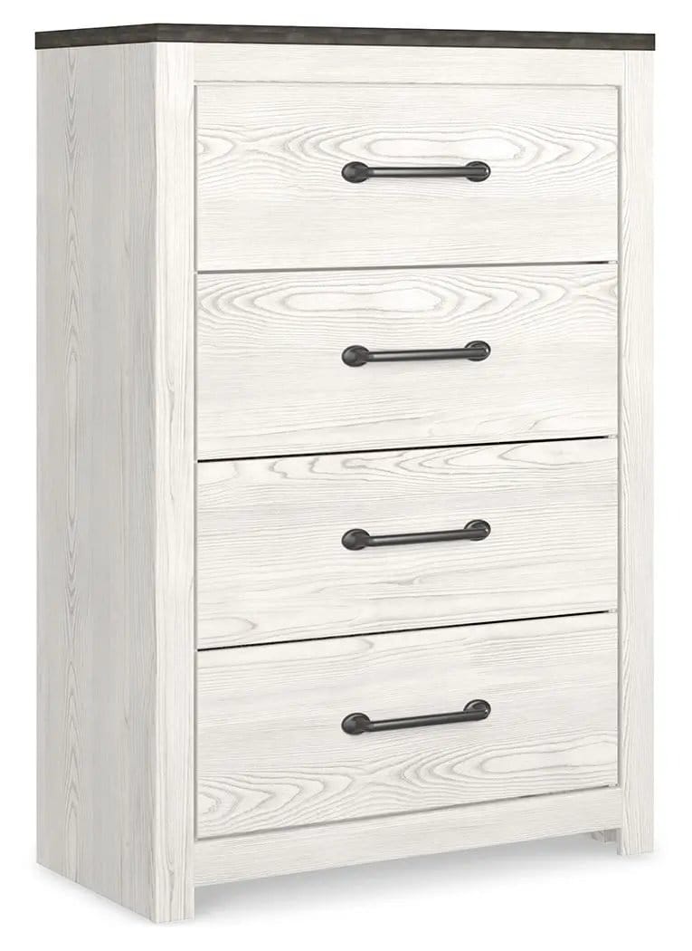 Gerridan Four Drawer Chest | 31.81 x 15.59 x 46.85 in | Engineered Wood & Linen | White / Gray