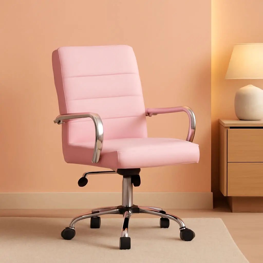 Pink Mid Back Office Chair With Arms 360 Degree Swivel from PriceLows™
