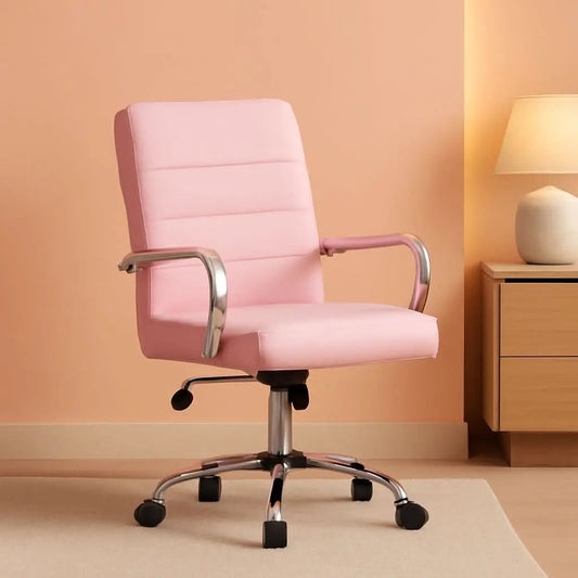 Pink Mid Back Office Chair With Arms 360 Degree Swivel from PriceLows™