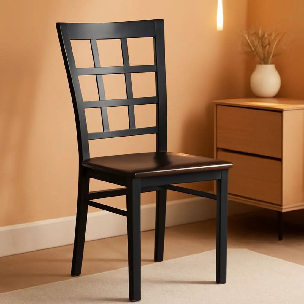 Black Window Back Metal Dining Chair With Walnut Wood Seat from PriceLows™