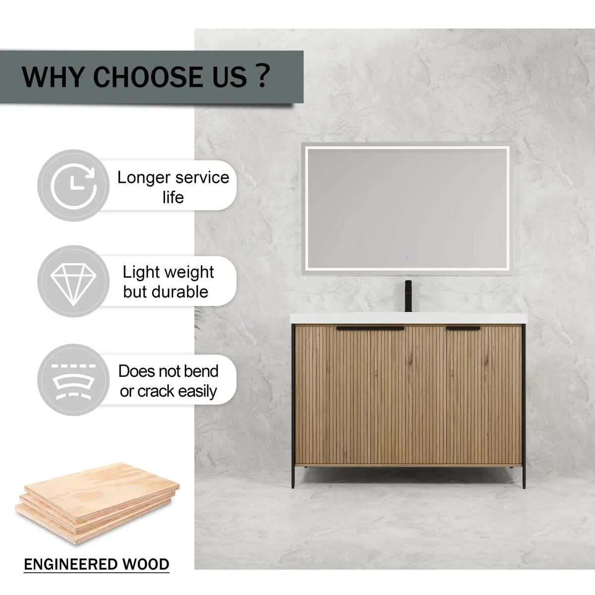 Modern Freestanding Bathroom Vanity With Resin Sink & Soft Close Cabinet Doors | 4 Pieces | Metal & Plywood | Bathroom