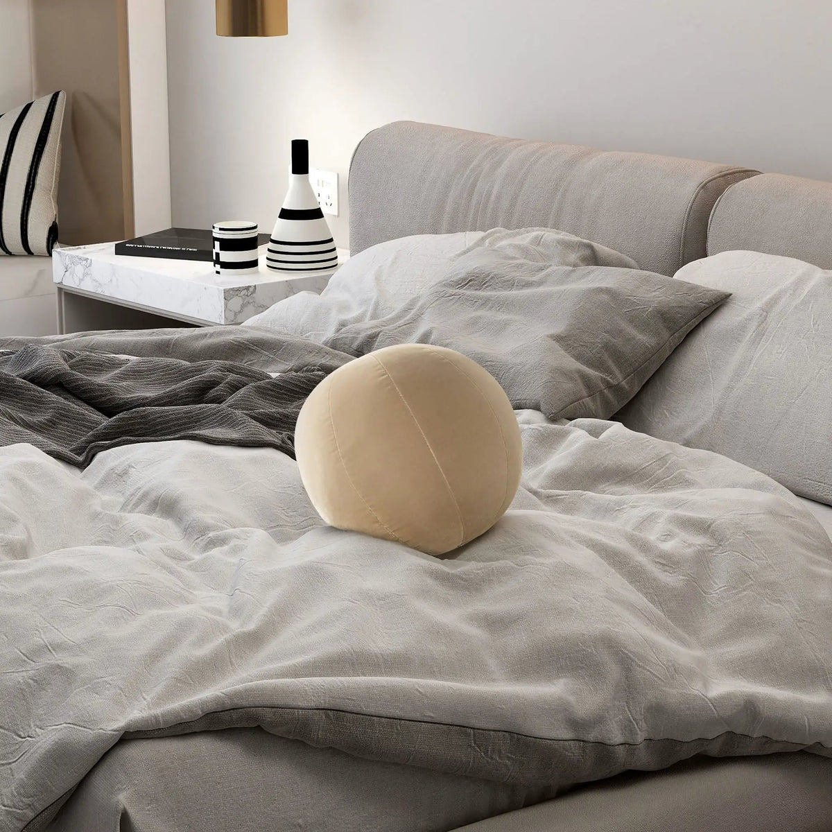 Luna Round Ball Throw Pillow | Faux Sheepskin Cover | 12 Inch Diameter | Durable Foam Insert