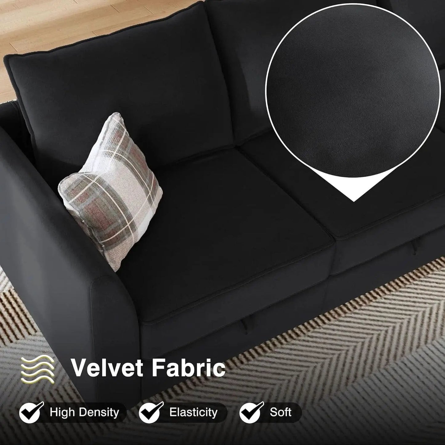 Premium Velvet Black Multifunctional Storage Ottoman from PriceLows™