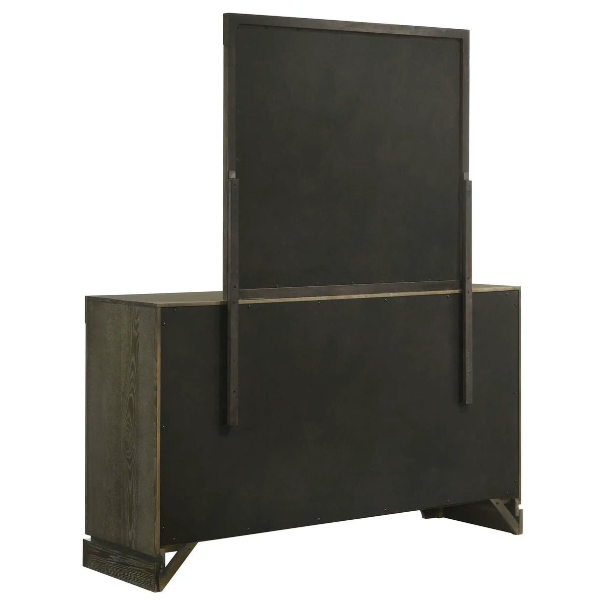 Gran Park 6-drawer Dresser and Mirror Dark Cocoa | 61 x 18.25 x 72.75 in | Veneer & Brass | Bedroom