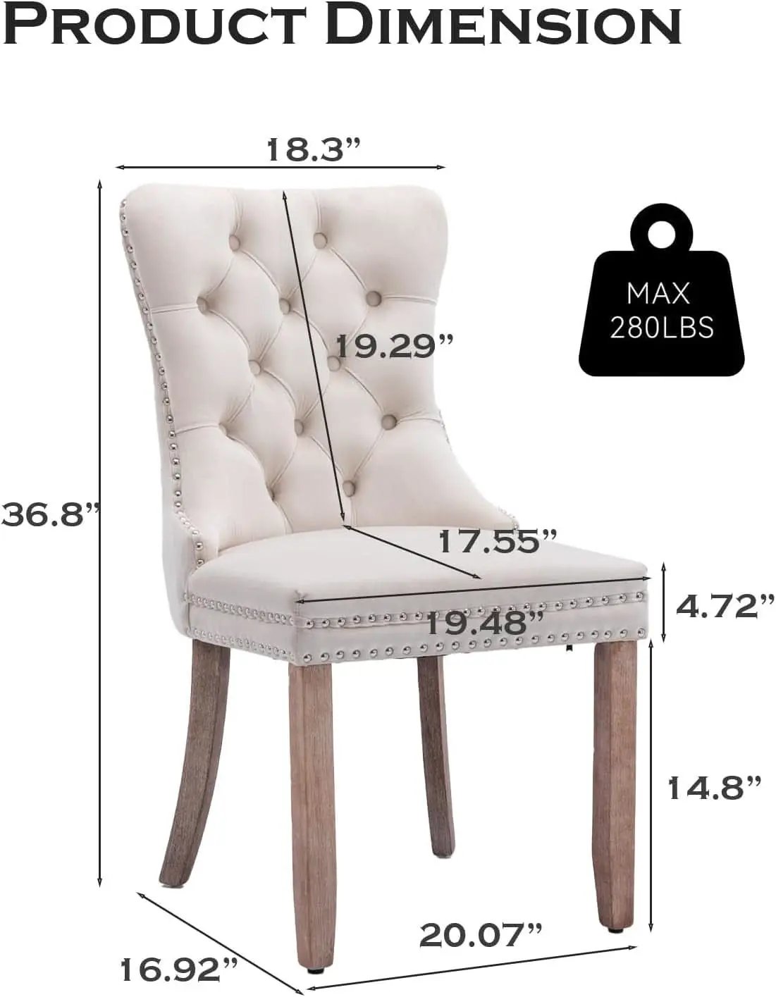 Velvet Dining Chairs Beige Nailhead Trim Set Of Four from PriceLows™