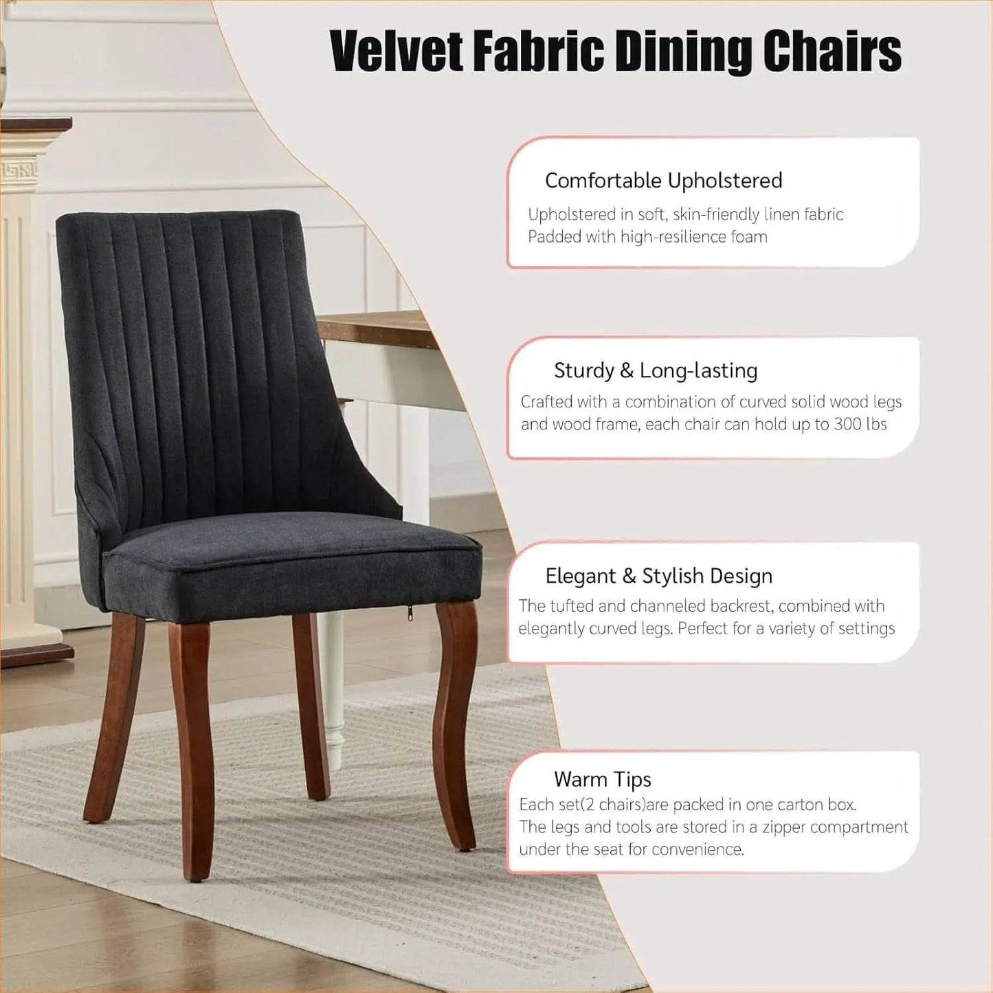 Velvet Dining Chairs Set Of 4 Black For Kitchen Use from PriceLows™