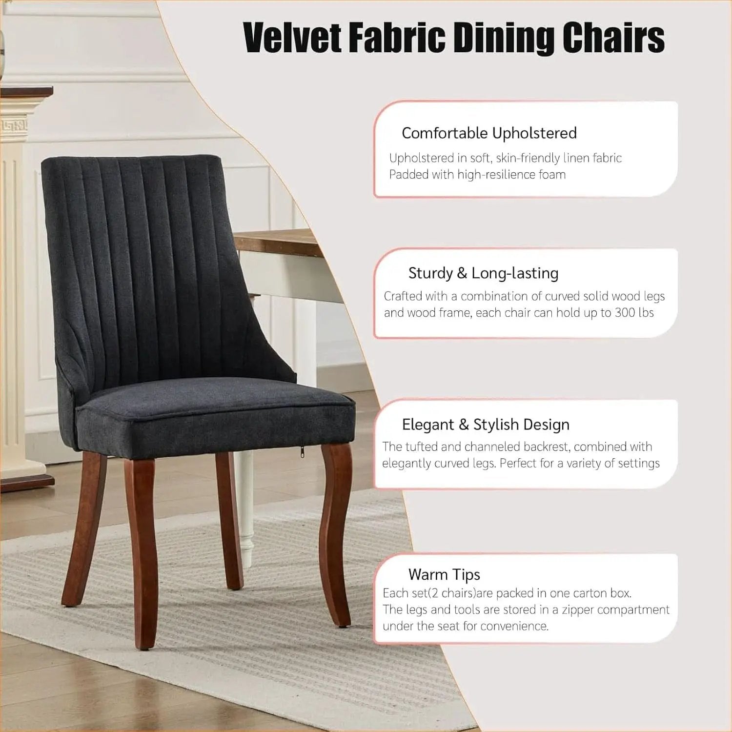 Velvet Dining Chairs Set Of 4 Black For Kitchen Use from PriceLows™