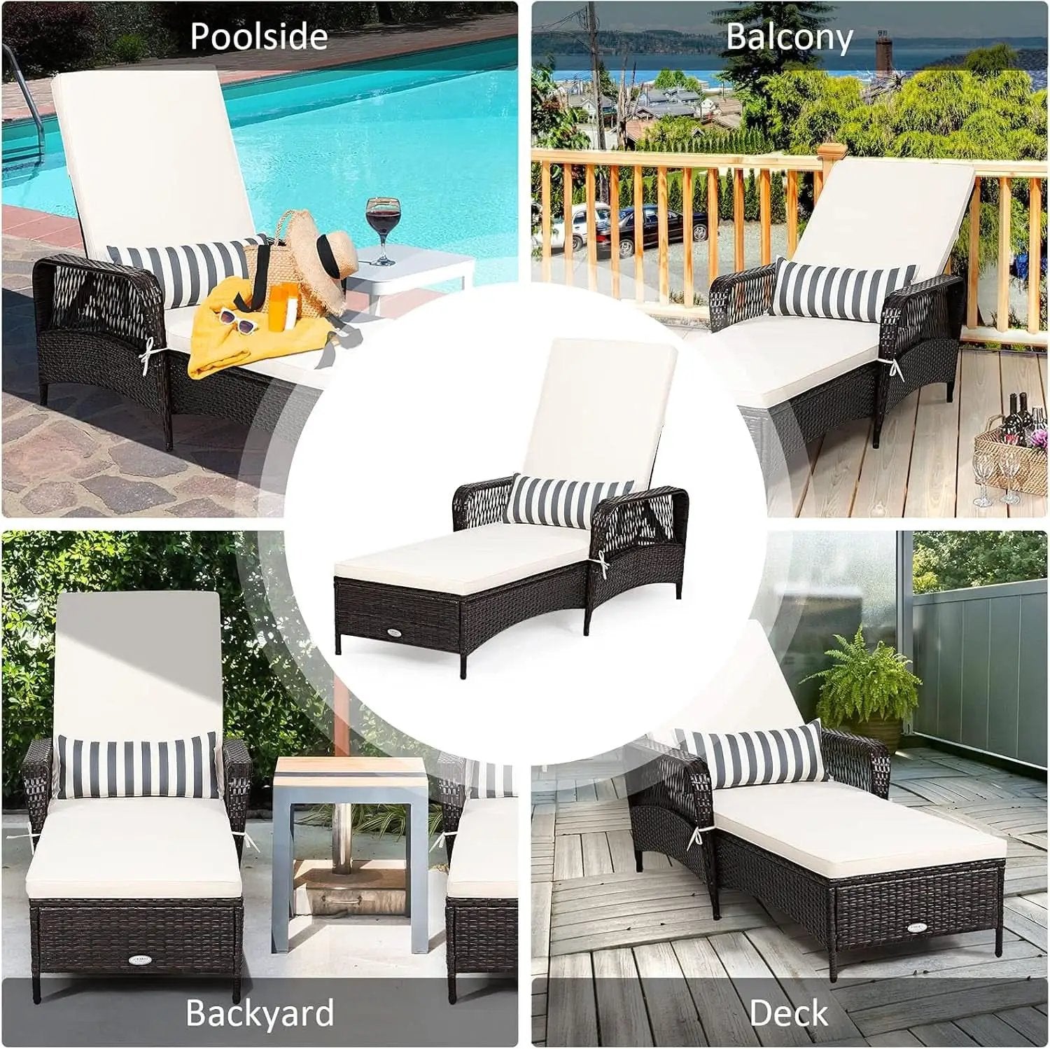 Adjustable Rattan Chaise Lounge Chair for Outdoor Relaxation from PriceLows™