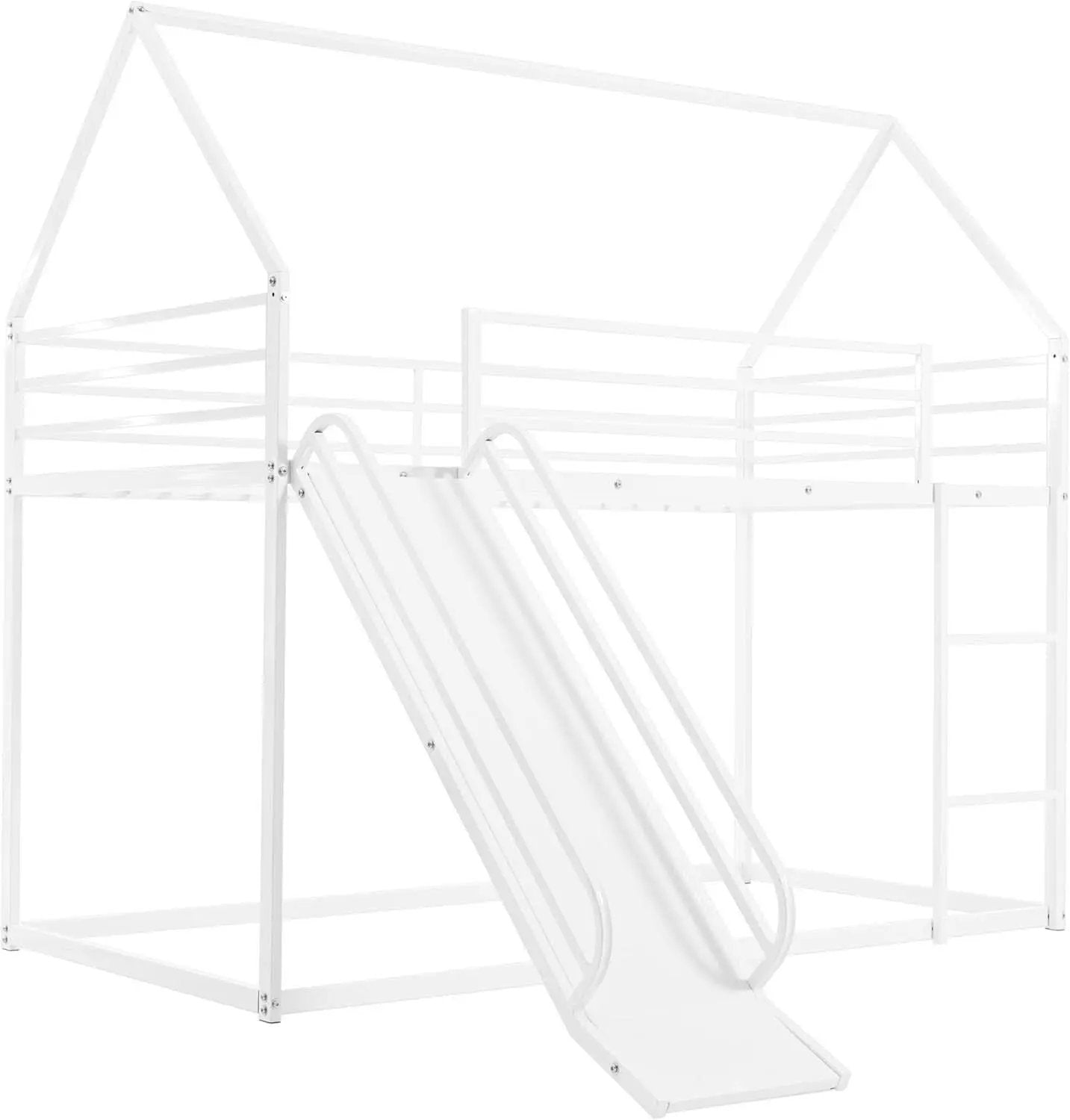 Twin Over Twin Metal Floor Bunk Bed With Slide Playhouse from PriceLows™
