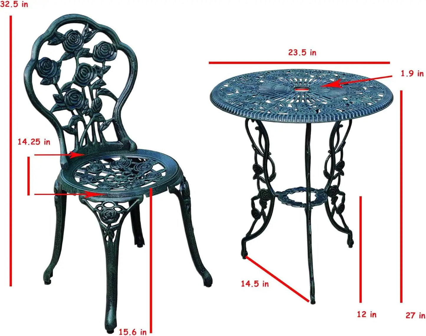 Cast Aluminum Conversation Set Antique Green Patio from PriceLows™