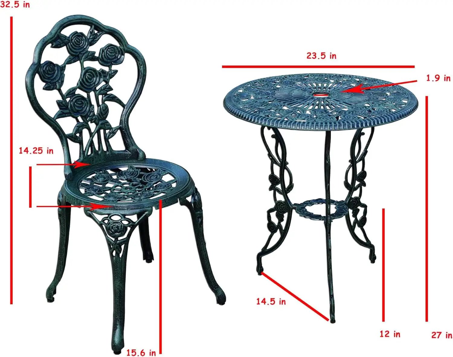 Cast Aluminum Conversation Set Antique Green Patio from PriceLows™
