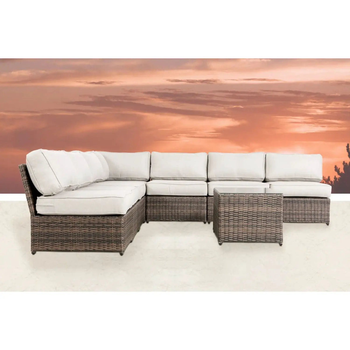 Outdoor Rattan Sectional Set | Half-Round HDPE Wicker | Rustproof Aluminum Frame | Fully Assembled