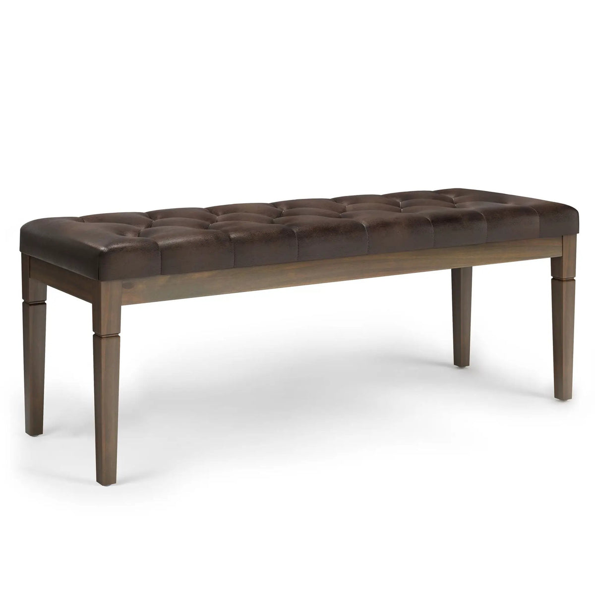 Waverly Upholstered Ottoman Bench | Tufting Detail | Carved Legs | Solid Wood Frame
