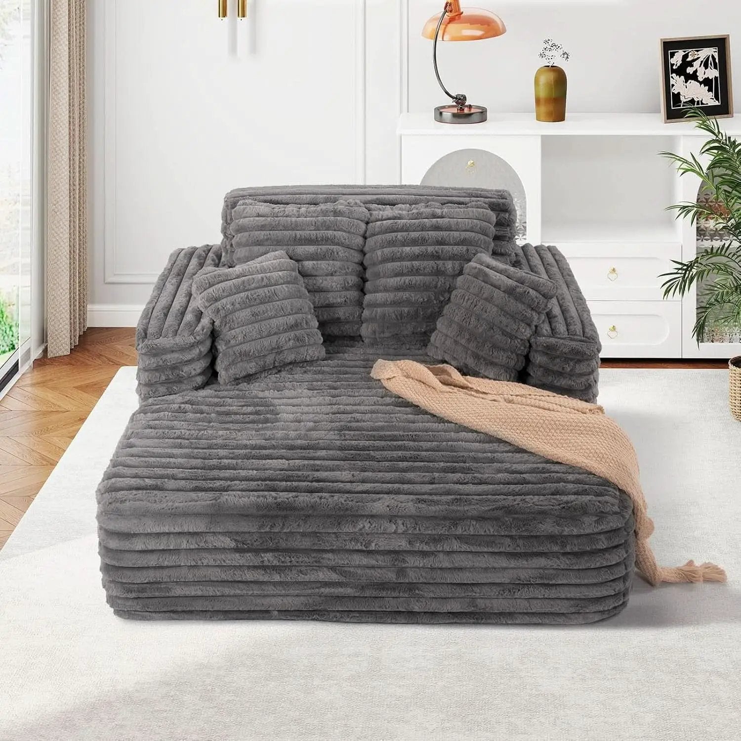 56 Inch Grey Ultra Deluxe Chaise Lounge Chair Cushioned from PriceLows™