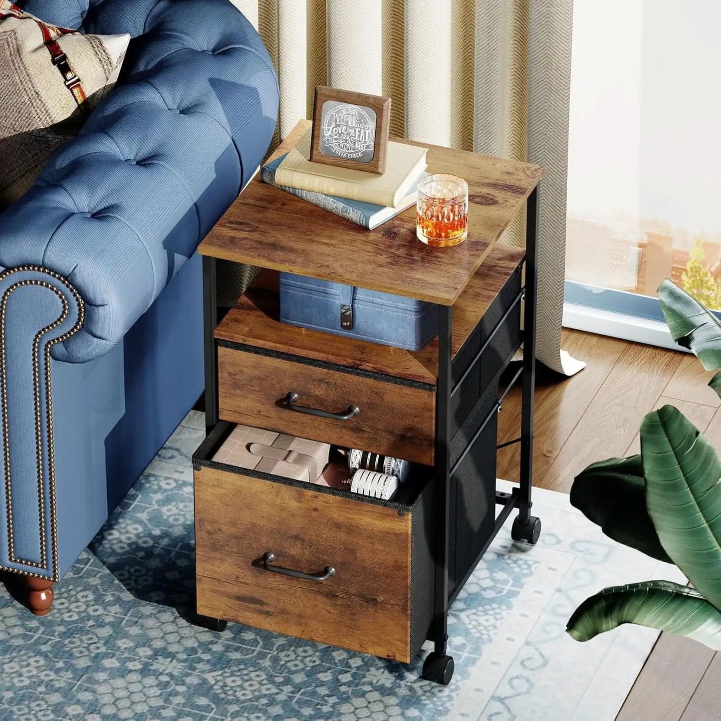 2 Drawer Mobile File Cabinet With Open Shelf Rolling Printer Stand For A4 Or Letter Size Files Rustic Brown Wood Grain from PriceLows™