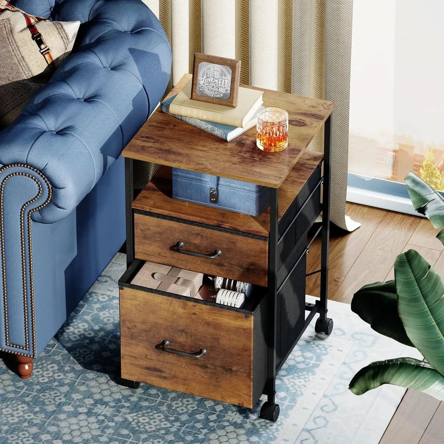 2 Drawer Mobile File Cabinet With Open Shelf Rolling Printer Stand For A4 Or Letter Size Files Rustic Brown Wood Grain from PriceLows™