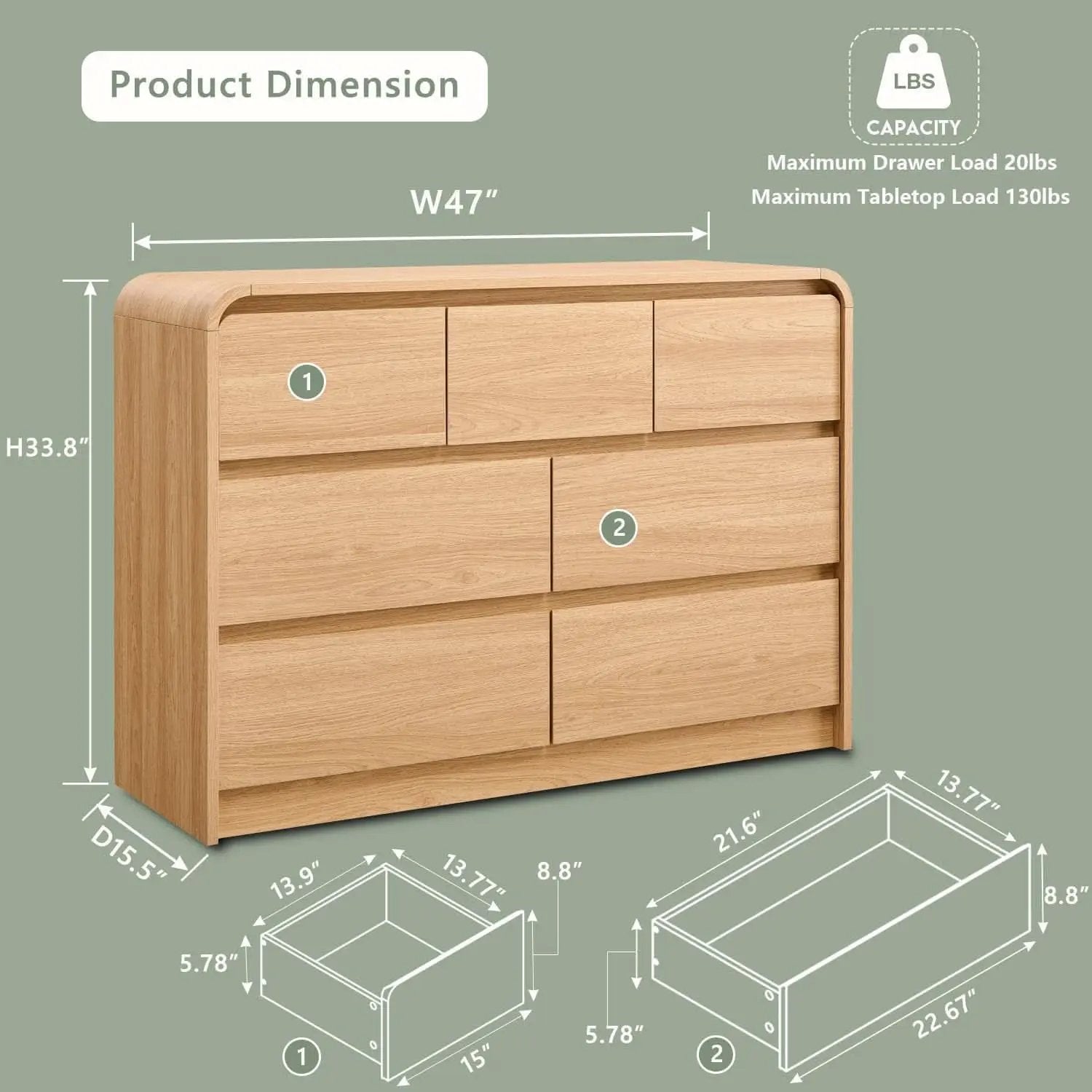 Contemporary Oak Seven Drawer Dresser With Textured Surface from PriceLows™