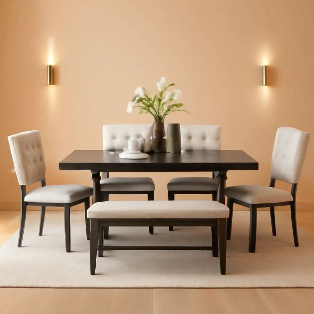 Six Person Premium Solid Wood Dining Table Set Bench from PriceLows™