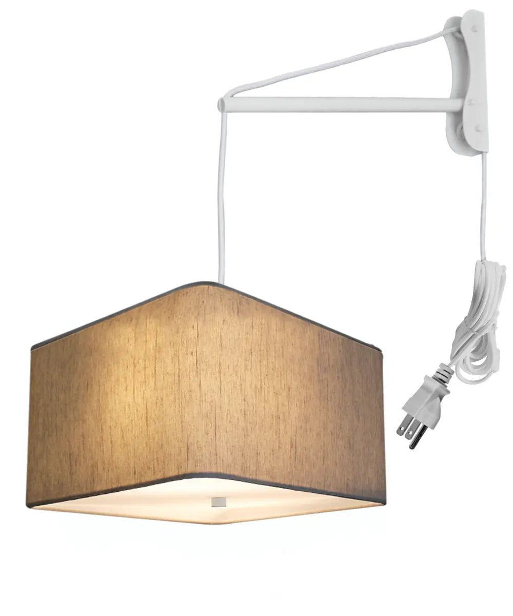 Wall Mount Pendant Light | 2 Light Plug In | Oatmeal Shade | 16 Inch
