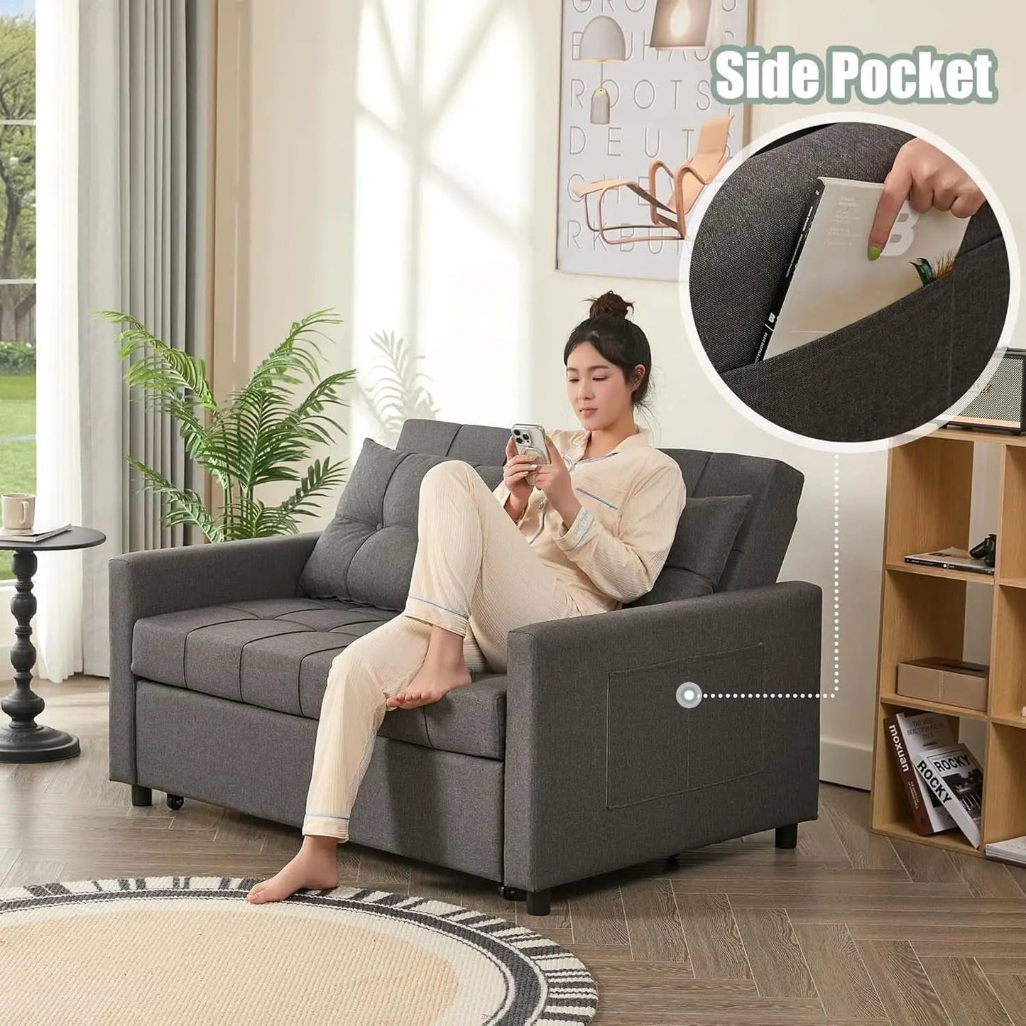 52Inch Sleeper Sofa With Pullout Bed Gray Fabric Upholstery from PriceLows™