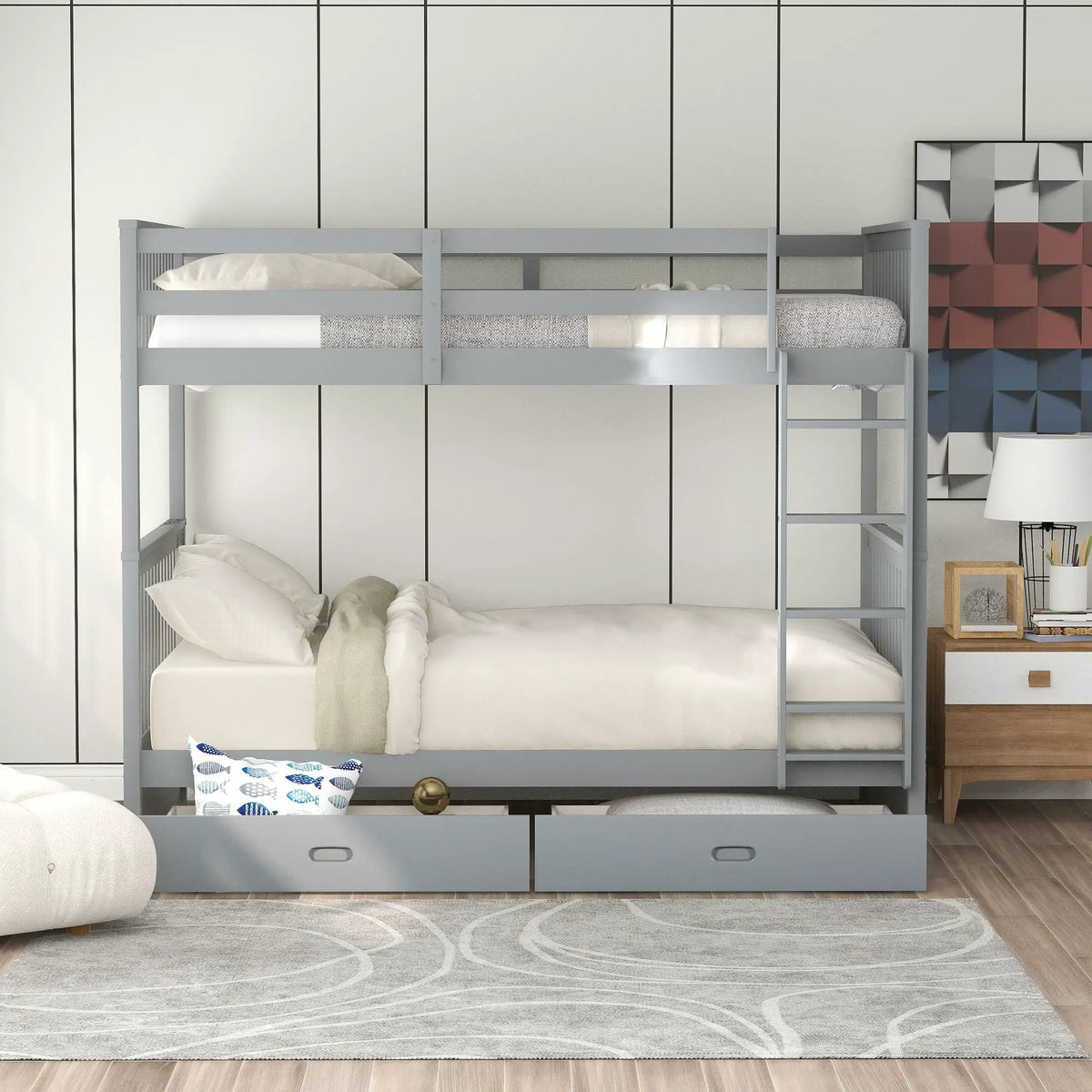Bunk Bed With Ladders | 2 Storage Drawers | Space-Saving Design | Sleepover Ready