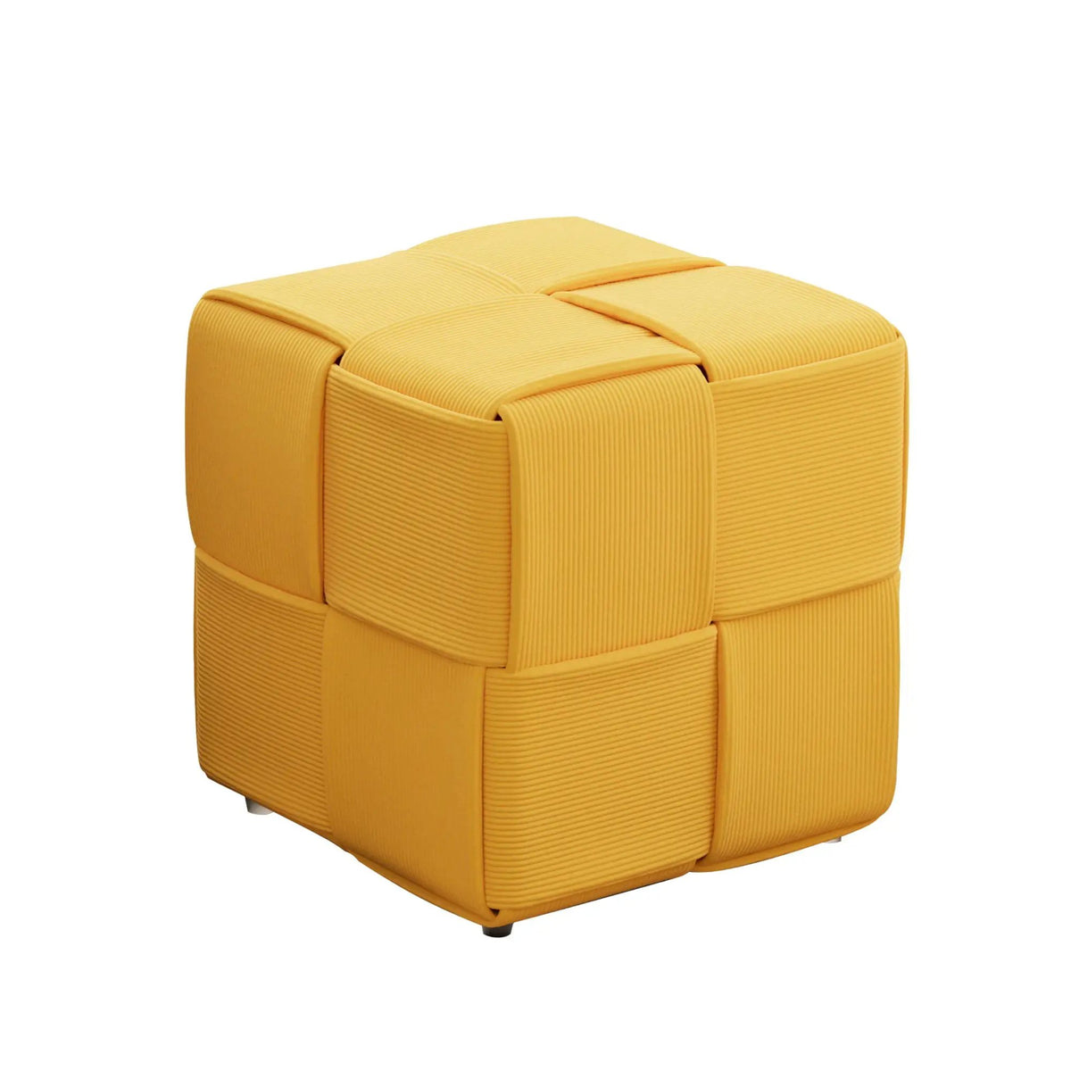 Modern Ottoman Foot Rest | Woven Design | Engineered Wood Frame | 14.2 Inch Cube