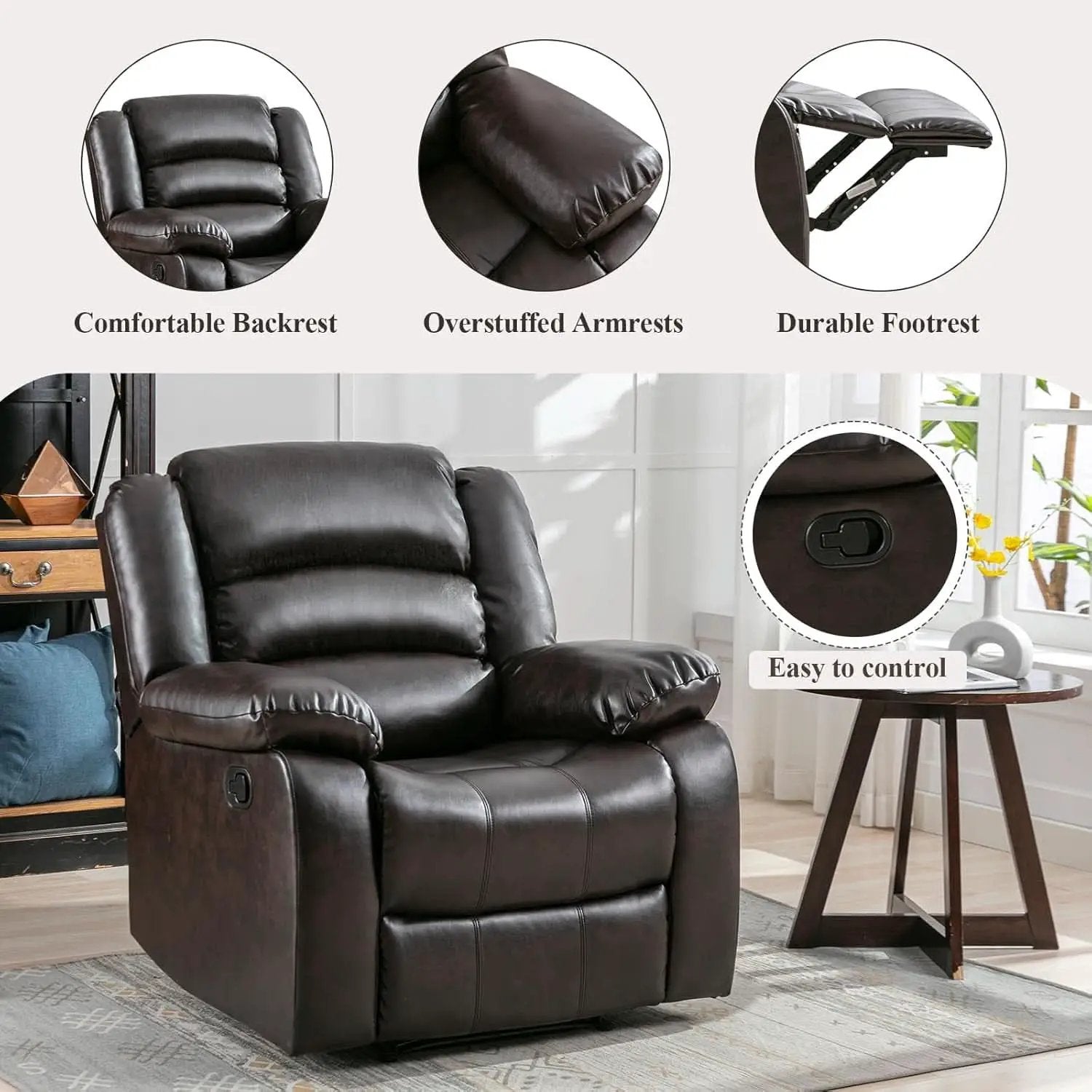 Manual Recliner Chair In Dark Brown Breathable Faux Leather from PriceLows™