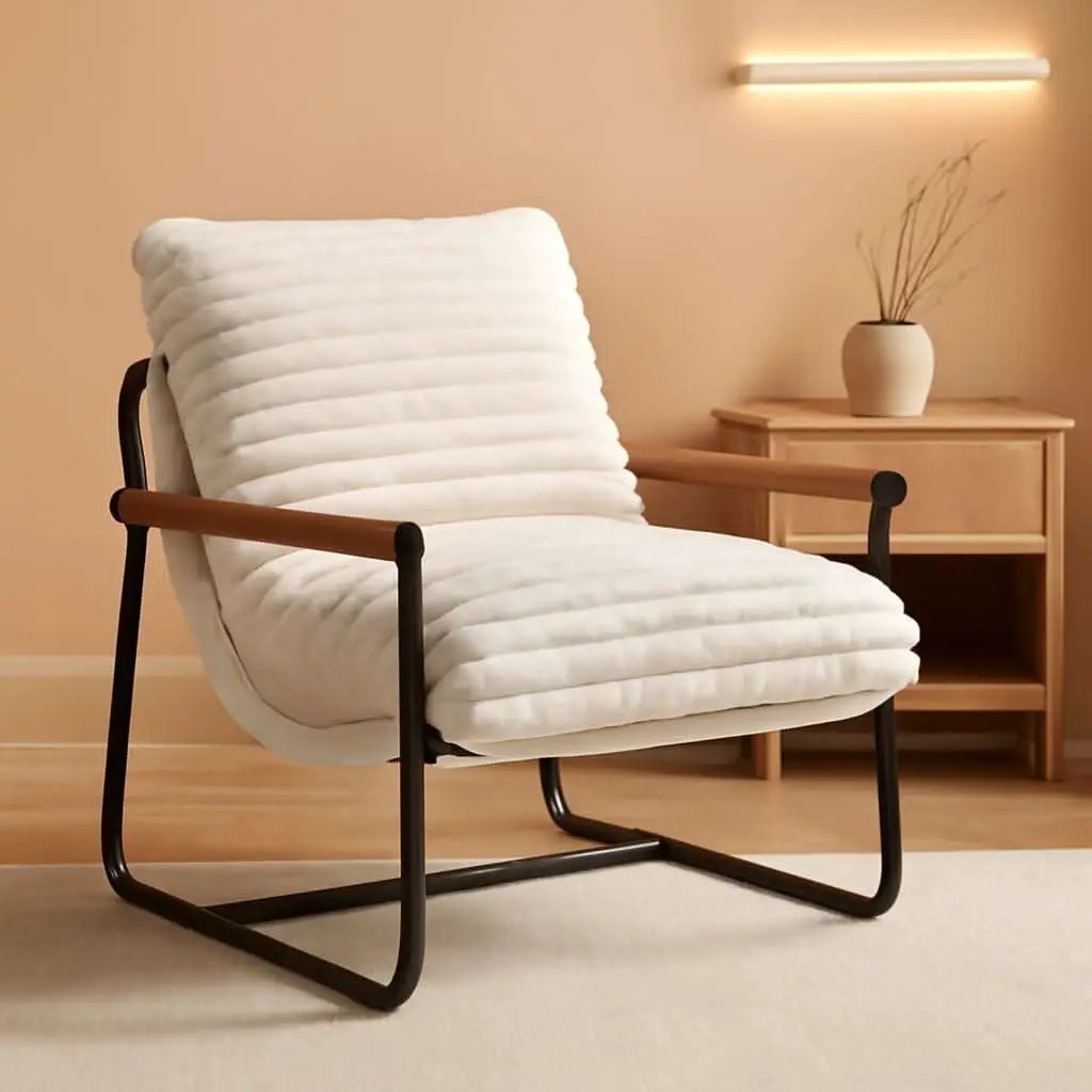 Boucle Sherpa Arm Chair Steel Frame Mid Century Modern from PriceLows™