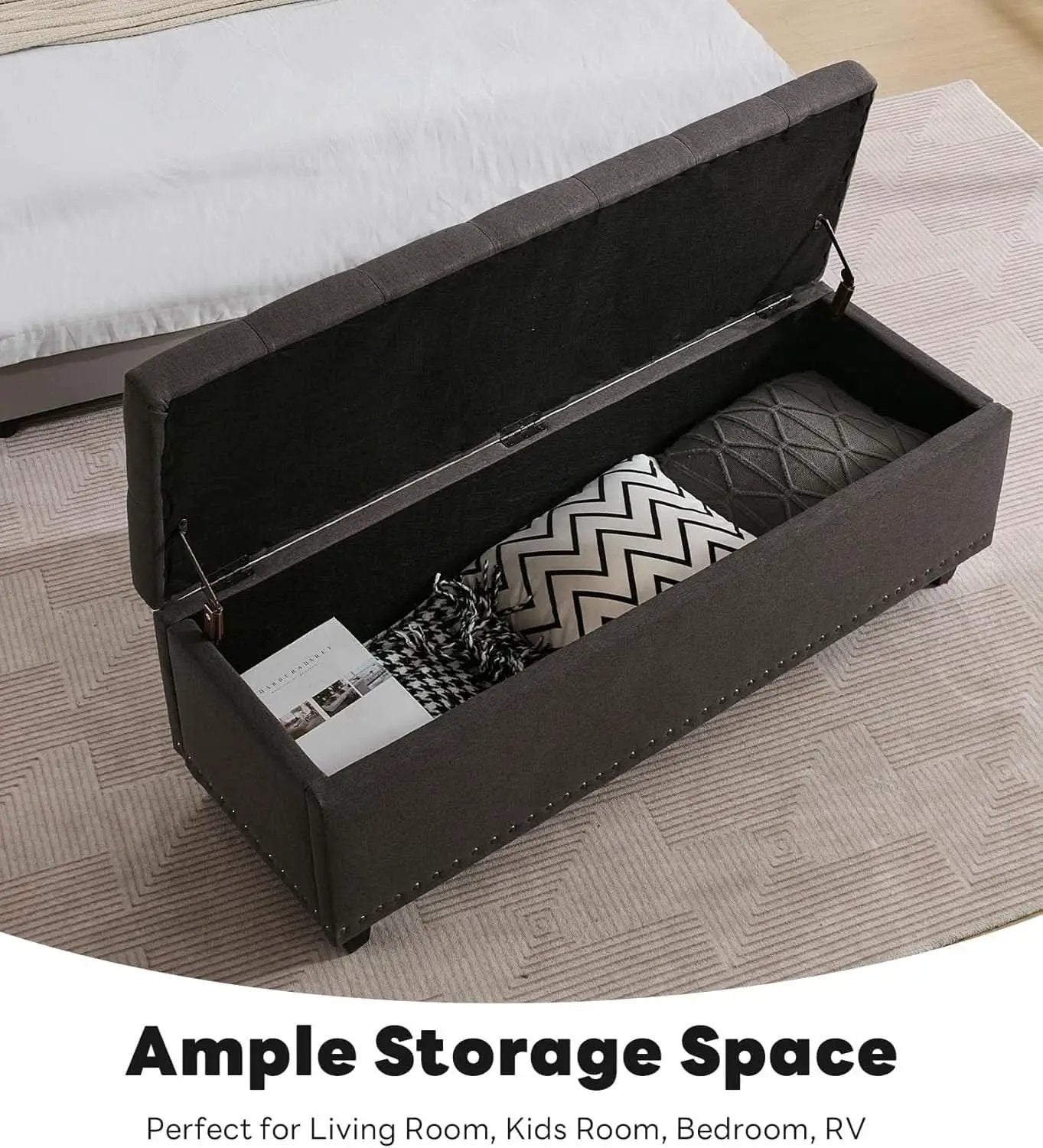 50.8 Inches Gray Upholstered Storage Ottoman Bench from PriceLows™