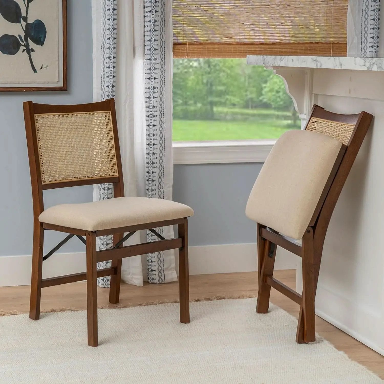 Kasi Brown Natural Rattan Cane Foldable Dining Side Chair from PriceLows™