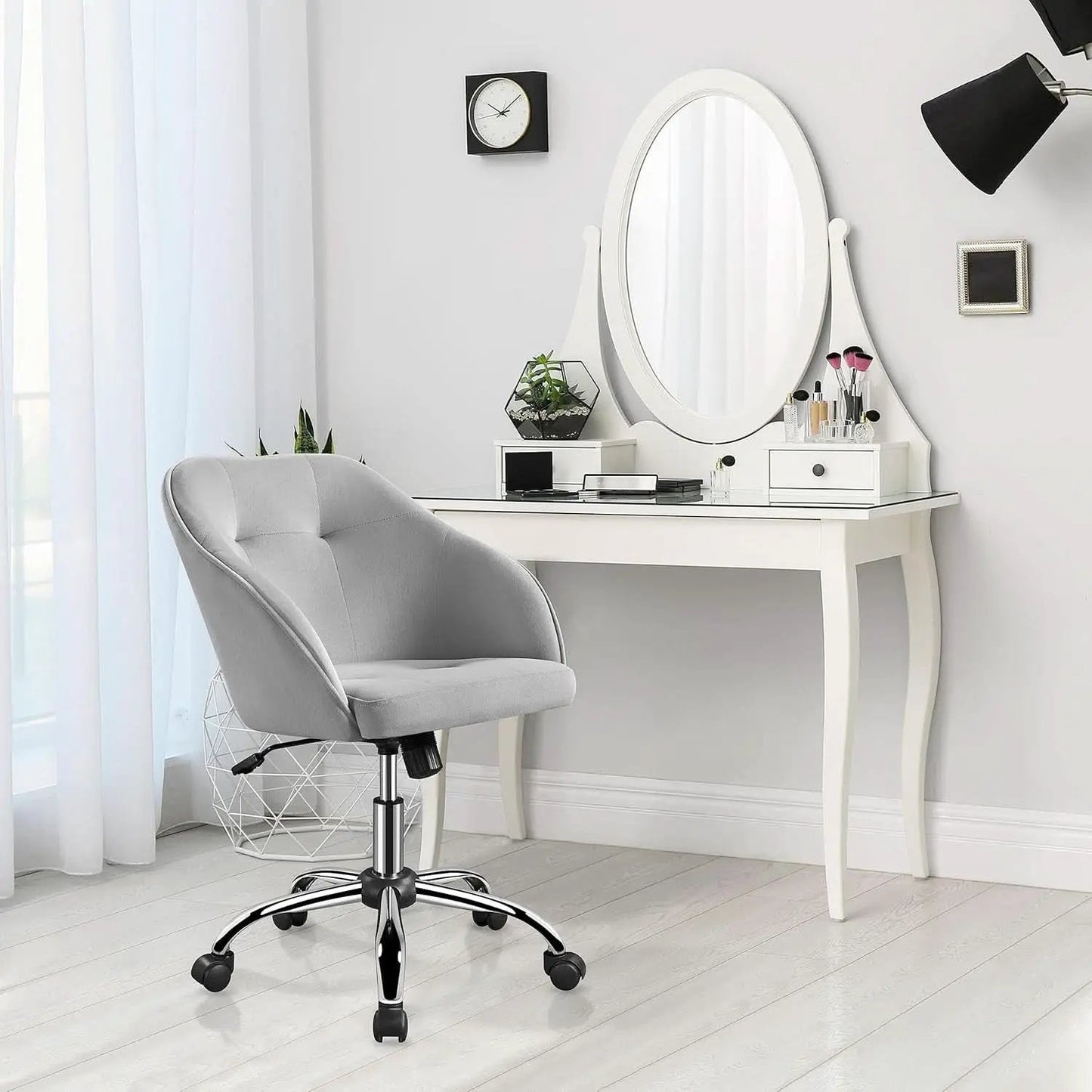 Light Gray Velvet Desk Chair With Adjustable Tilt Arm from PriceLows™