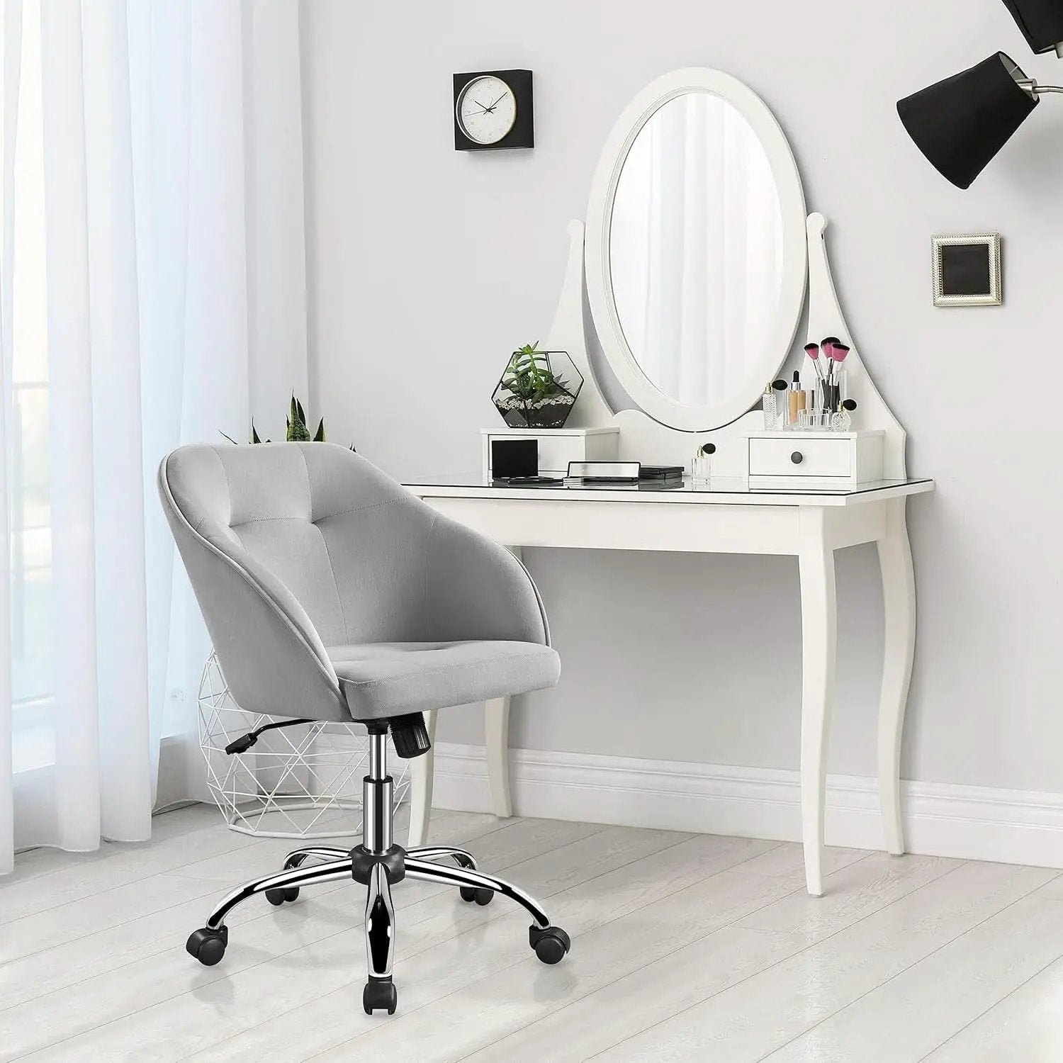 Light Gray Velvet Desk Chair With Adjustable Tilt Arm from PriceLows™