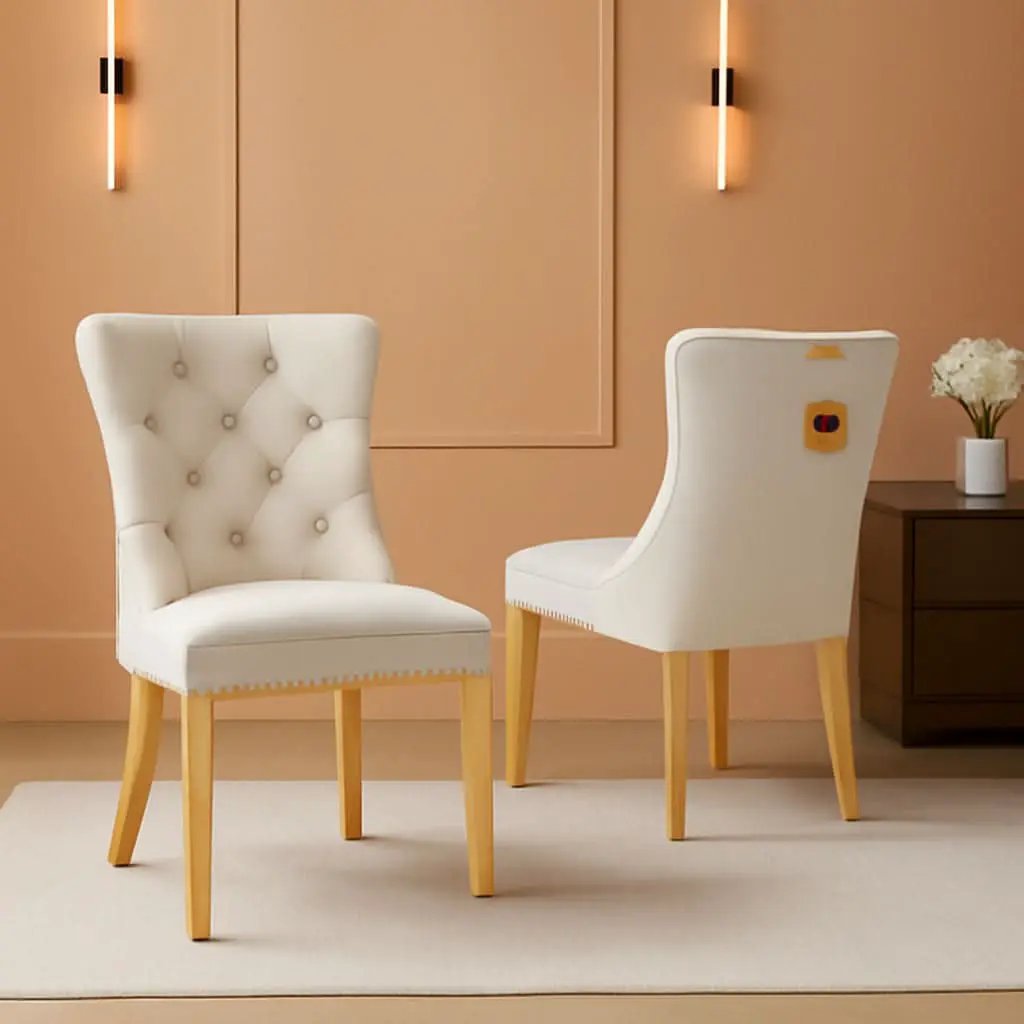 Beige Velvet Dining Chairs Set Of 2 With Tufted Upholstery from PriceLows™