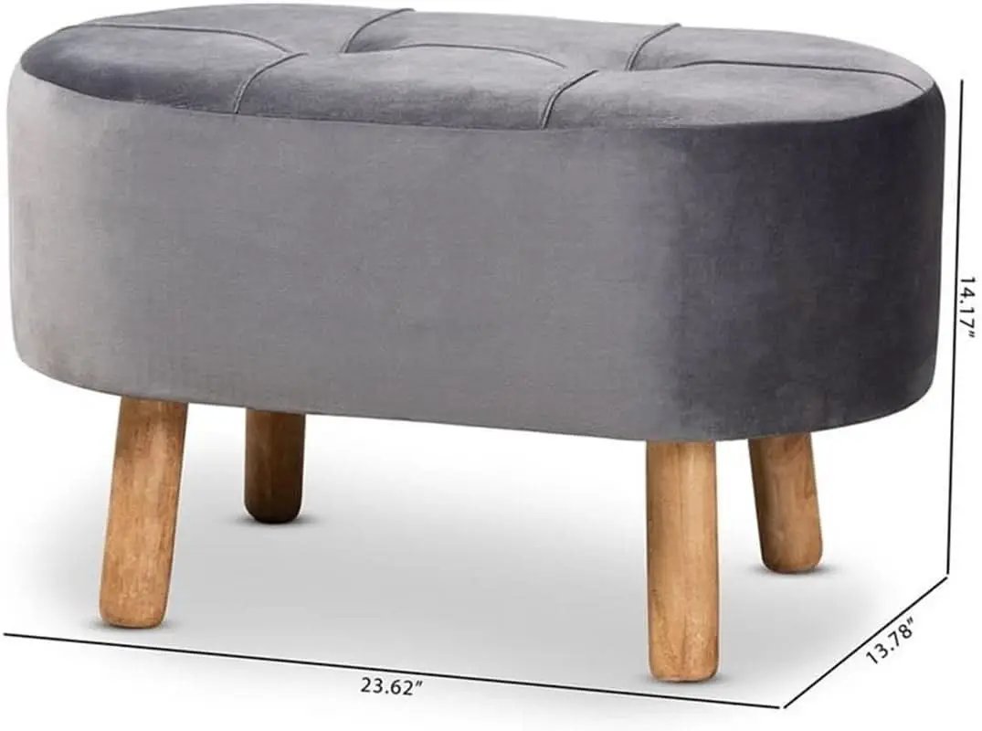 Greyish Velvety Upholstered Wood Ottoman Mid Century from PriceLows™