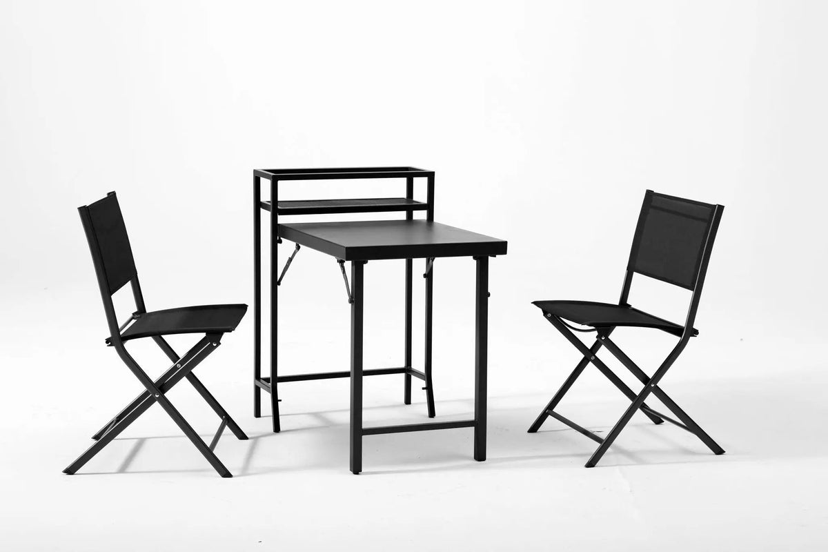 3-Piece Patio Bistro Set | Foldable Table And Chairs | Powder-Coated Steel Frame | Sling Chairs