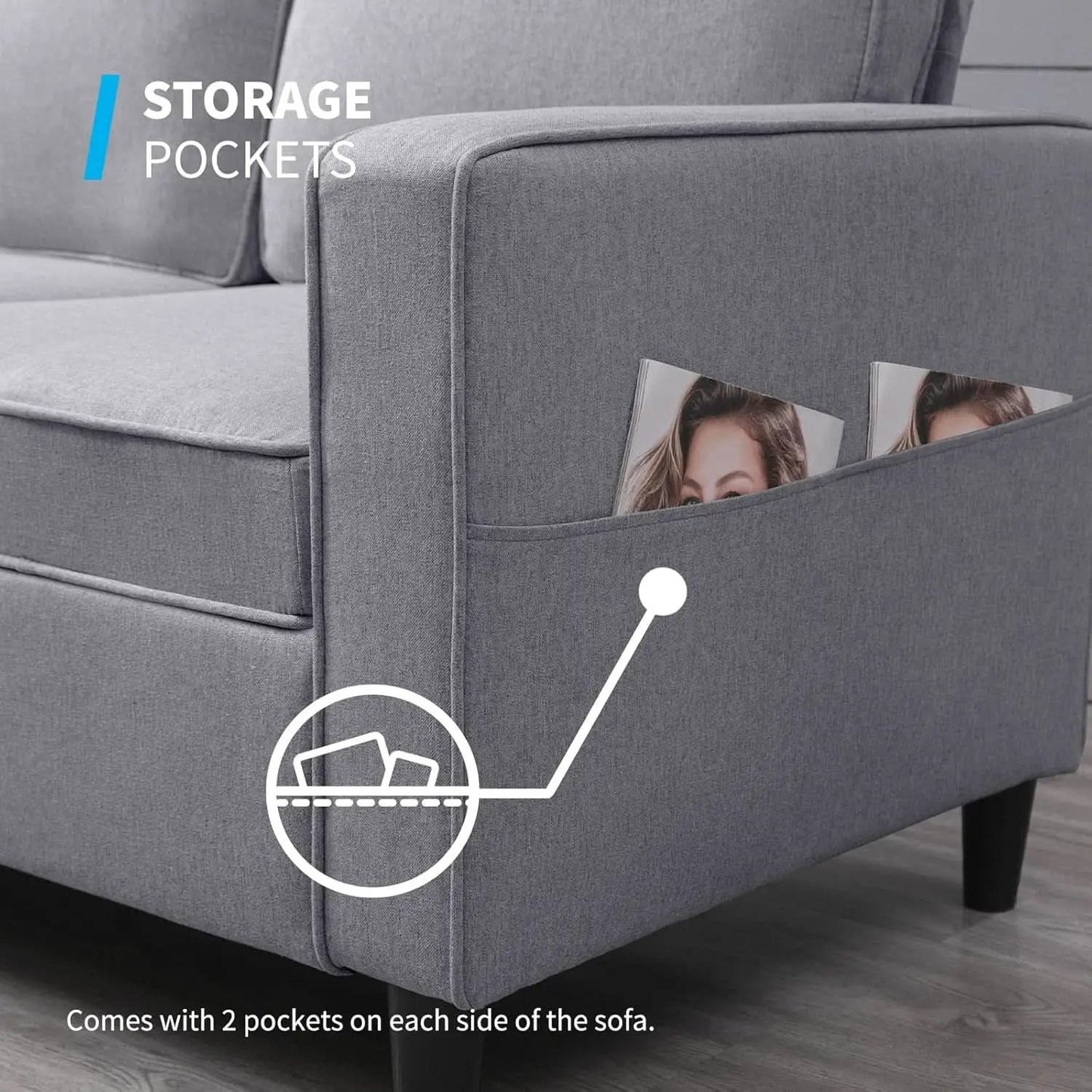 Light Grey Convertible Sofa Set With Storage Ottoman from PriceLows™