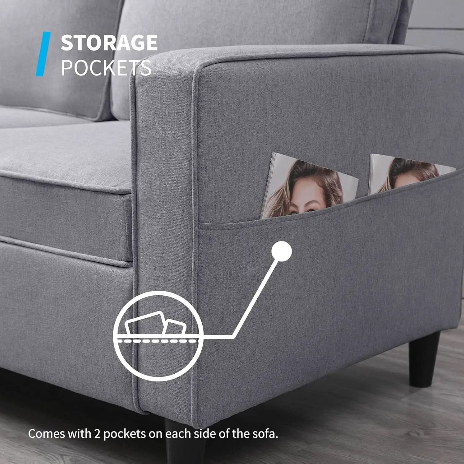 Light Grey Convertible Sofa Set With Storage Ottoman from PriceLows™