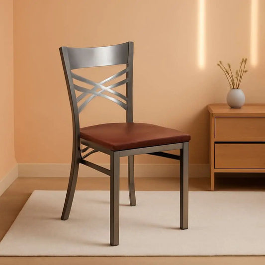 2 Pack Hercules Series X Back Metal Dining Chairs With Cherry Wood Seat For Restaurant Or Home Dining from PriceLows™