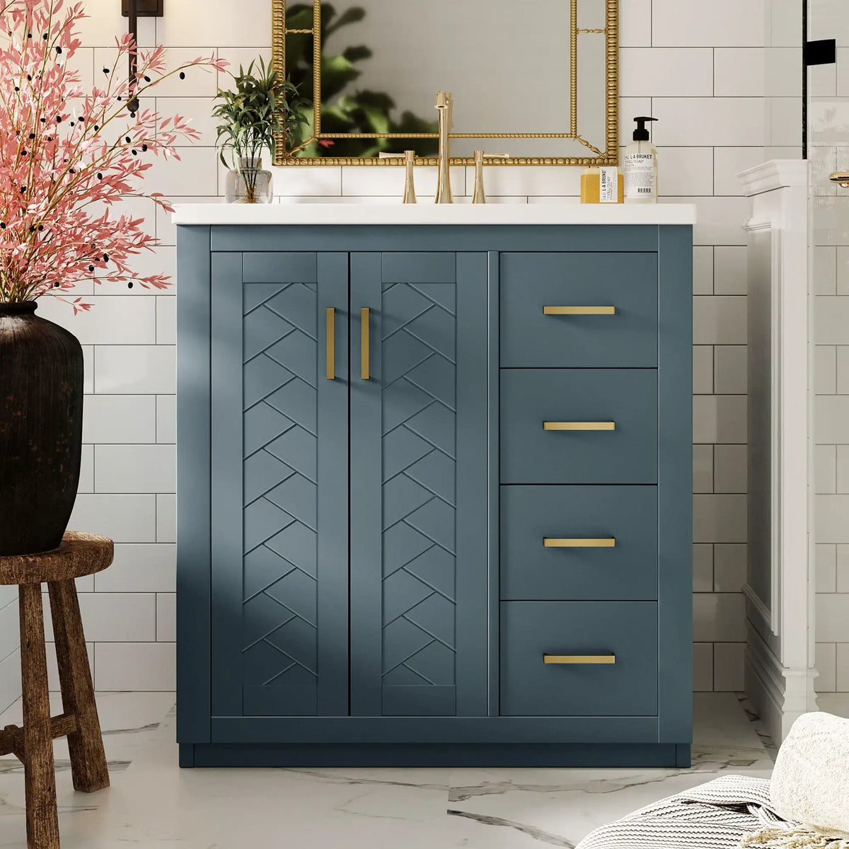 30 Inch Bathroom Vanity | Freestanding Set | 3 Drawers | Solid Wood Frame