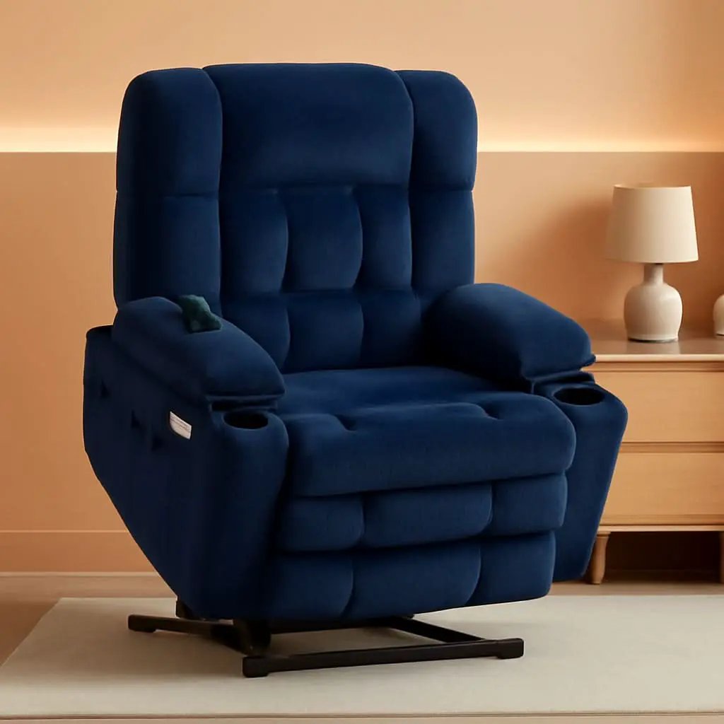Large Wide Navy Blue Dual Motor Lift Recliner Massage And Heat from PriceLows™