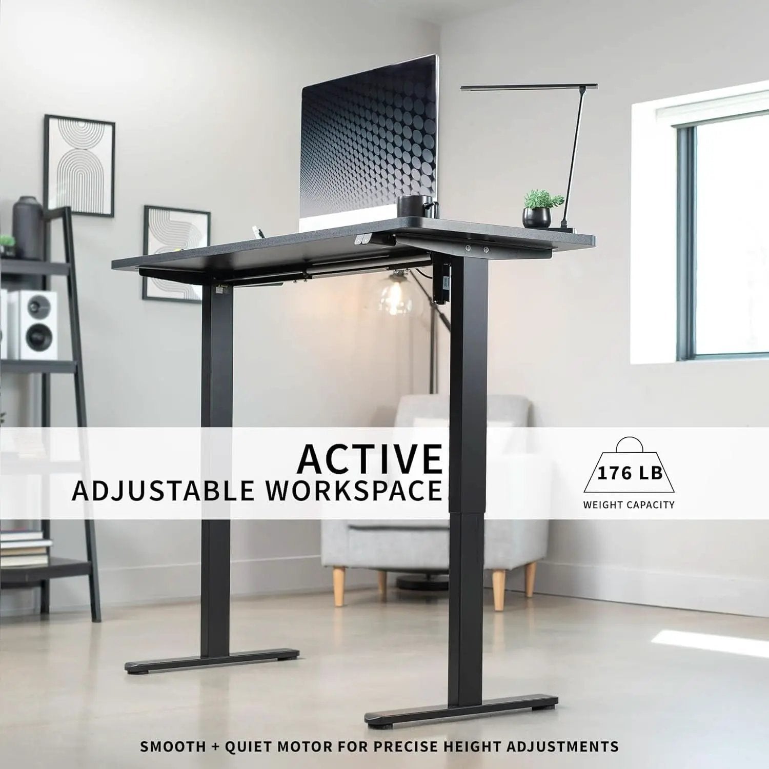 60 Inch Electric Height Adjustable Desk Dark Walnut Top Black Frame from PriceLows™