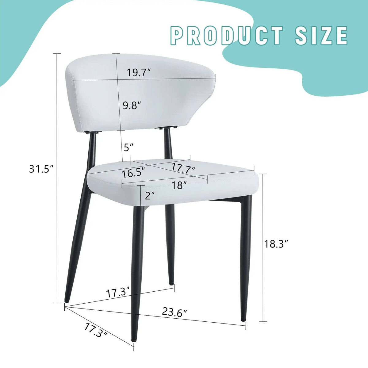 Minimalist Ergonomic Dining Chair With Curved Backres (Set of 4) | 2 Pieces | Metal | Dining Room