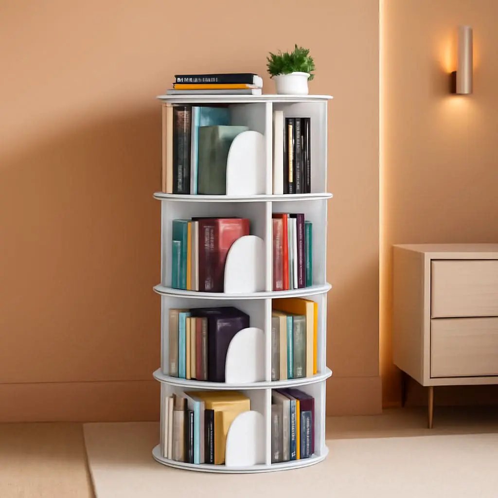 4 Tier Rotating Bookshelf Tower White Spinning Bookcase from PriceLows™
