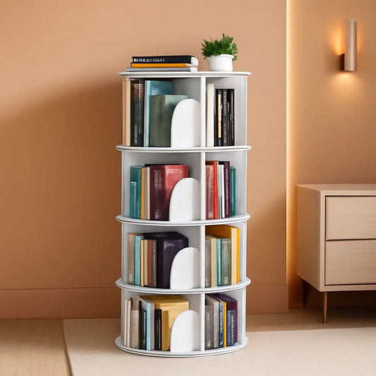 4 Tier Rotating Bookshelf Tower White Spinning Bookcase from PriceLows™