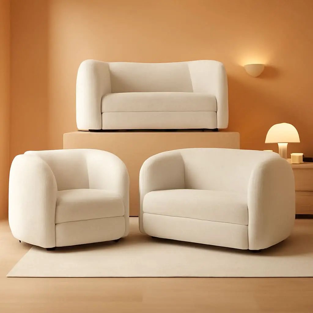 Nimiane Boucle 3 Piece Sofa Set Off White Modern Collection from PriceLows™