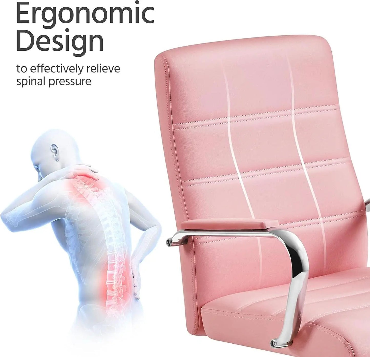 Pink Mid Back Office Chair With Arms 360 Degree Swivel from PriceLows™