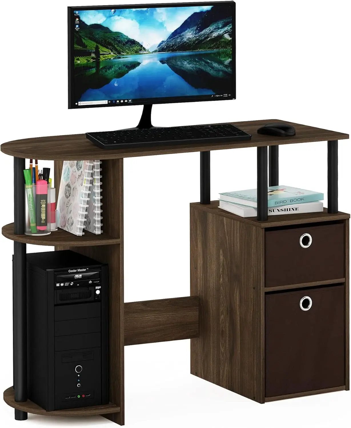 Columbia Walnut Space Saving Computer Desk With CPU Shelf from PriceLows™