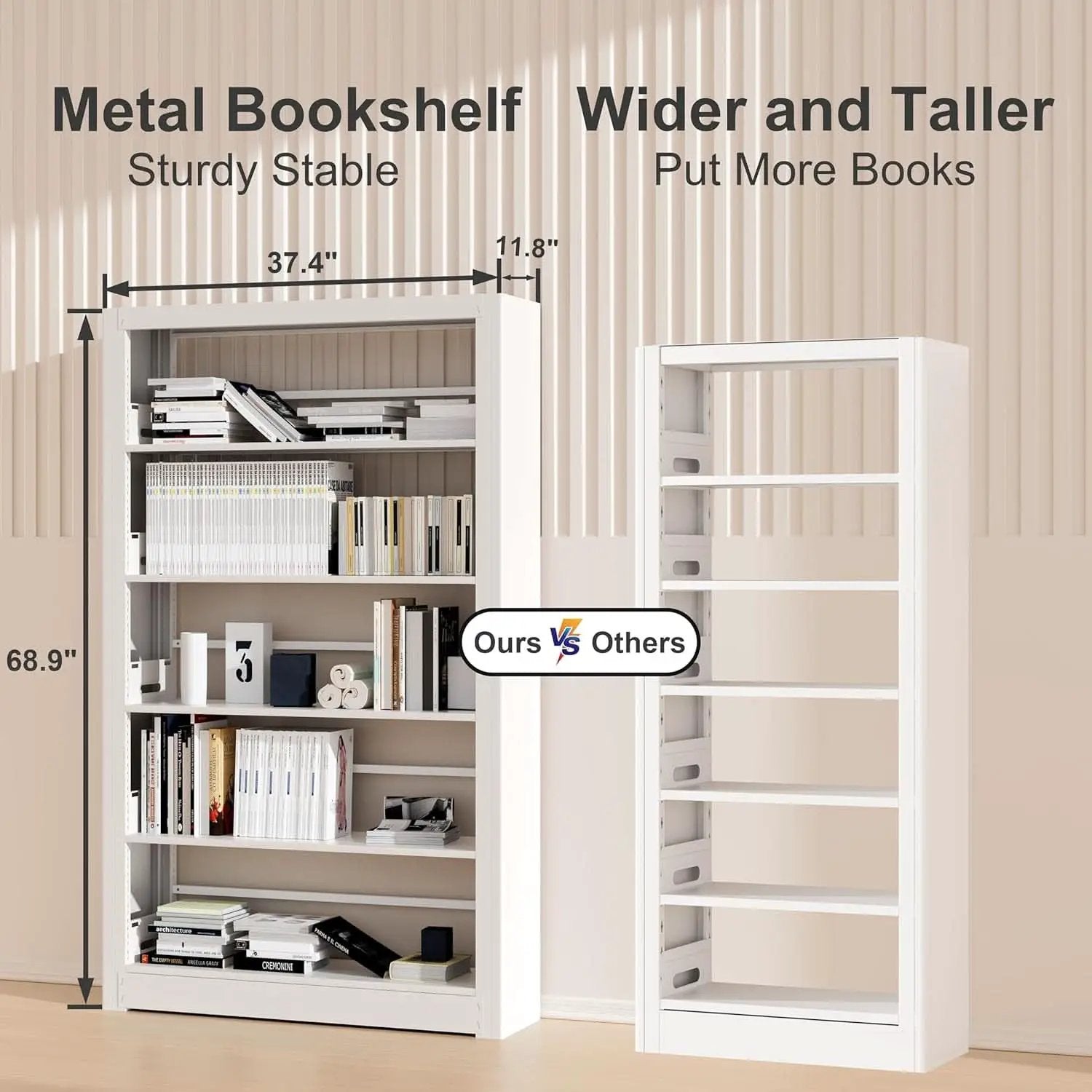 5-Tier White Metal Bookshelf With Adjustable Shelves from PriceLows™