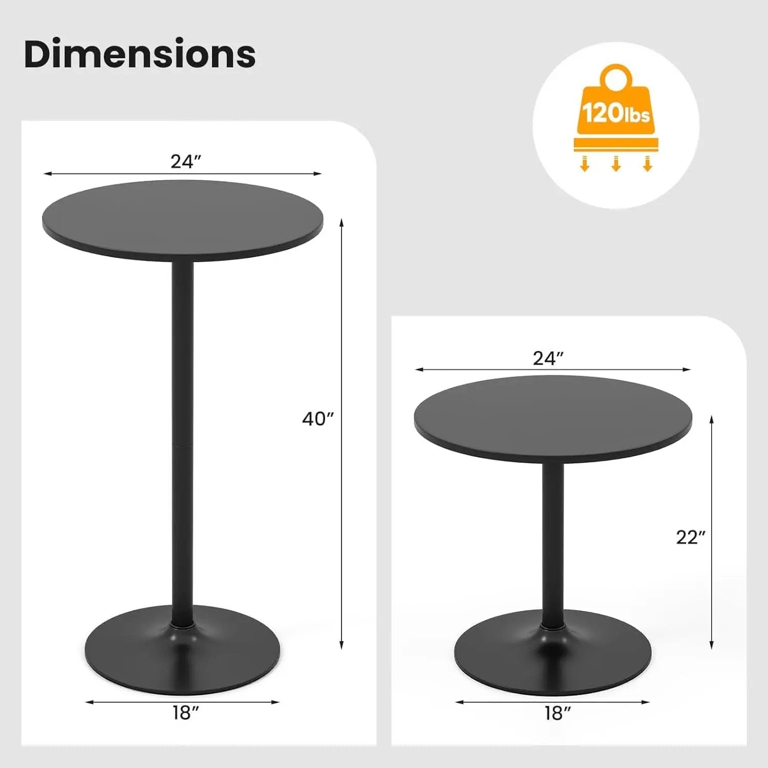 Bar Table Convertible Height Twenty Four Inch RoundTop Surface from PriceLows™
